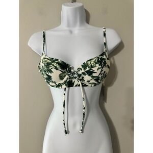 Jack Wills Botany Bustier Bikini Top Green Floral‎ Print Size 6